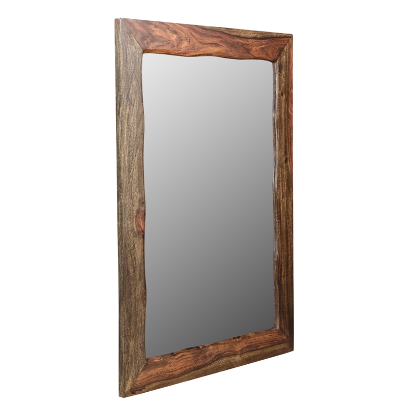 Pemberly Row Live Edge Solid Wood Accent Mirror in Dark Brown