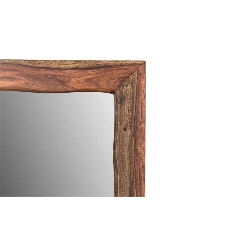 Pemberly Row Live Edge Solid Wood Accent Mirror in Dark Brown