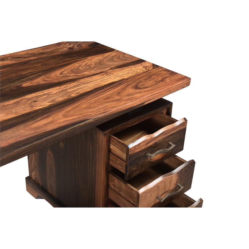 Pemberly Row 4-drawer Live Edge Solid Wood Writing Desk in Dark Brown