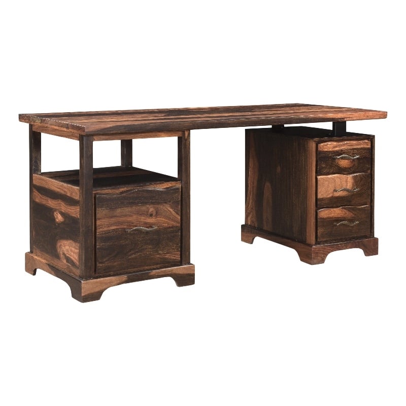 Pemberly Row 4-drawer Live Edge Solid Wood Writing Desk in Dark Brown