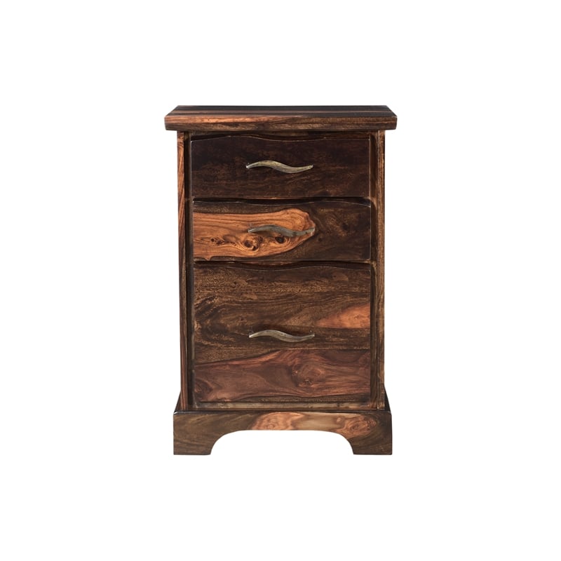 Pemberly Row 3-drawer Live Edge Solid Wood Filing Cabinet in Dark Brown