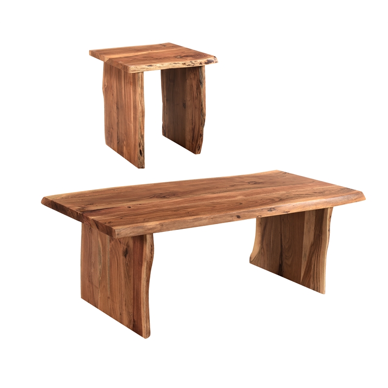 Pemberly Row Mid-Century Live Edge Solid Wood Coffee Table in Brown