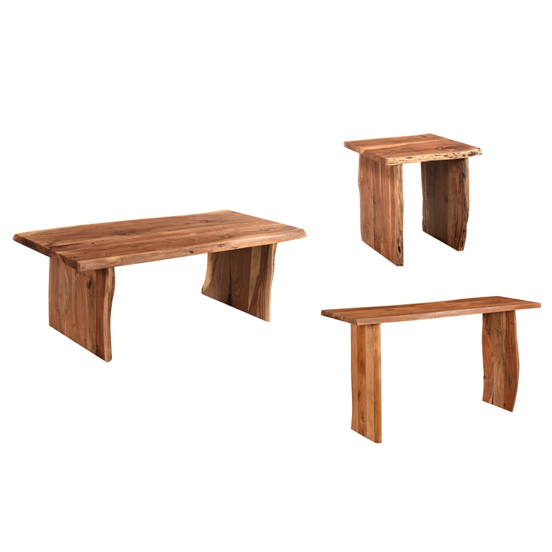 Pemberly Row Mid-Century Live Edge Solid Wood Coffee Table in Brown