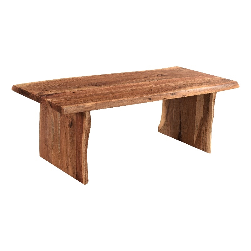Pemberly Row Mid-Century Live Edge Solid Wood Coffee Table in Brown