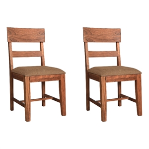 Pemberly Row Upholstered Solid Wood Dining Chairs (Set of 2) in Brown