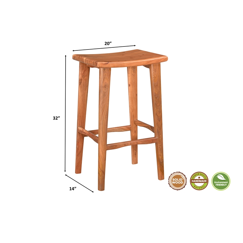 Pemberly Row Mid-Century Solid Wood Bar Stool in Brown Finish