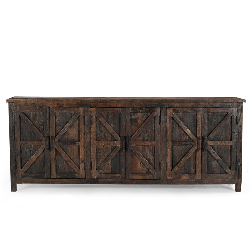 Pemberly Row Farmhouse 6-Door Solid Wood Sideboard in Dark Brown