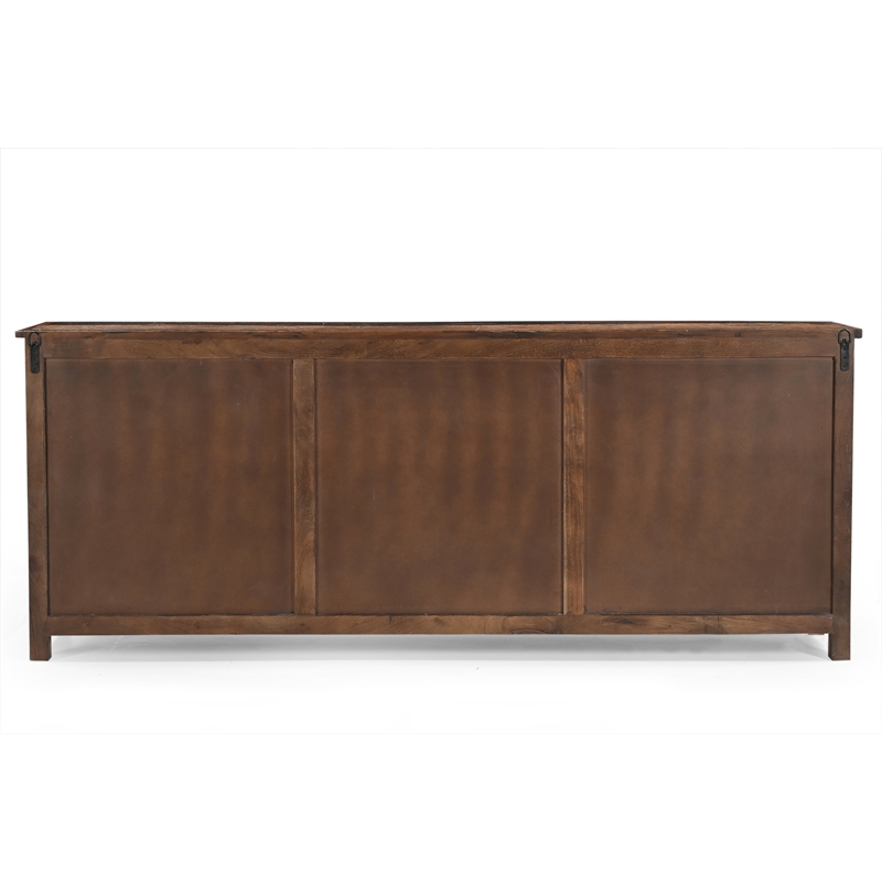 Pemberly Row Farmhouse 6-Door Solid Wood Sideboard in Dark Brown