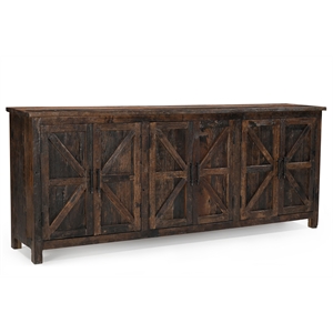 Pemberly Row Farmhouse 6-Door Solid Wood Sideboard in Dark Brown