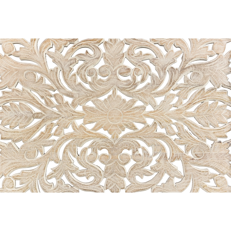 Pemberly Row Floral Carved Solid Wood Queen Panel Bed in White