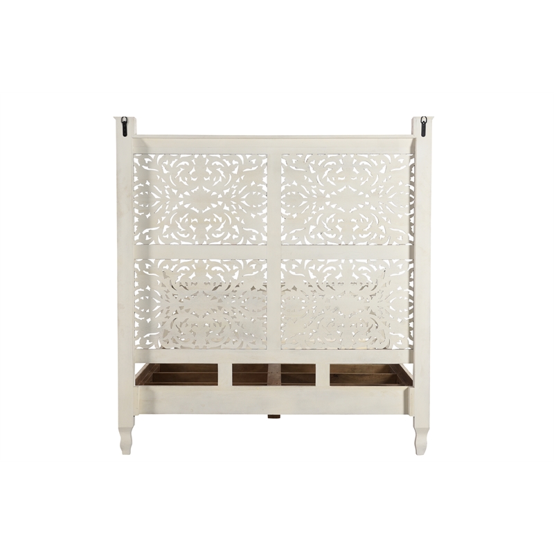 Pemberly Row Floral Carved Solid Wood Queen Panel Bed in White