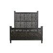 Pemberly Row Floral Carved Solid Wood Queen Panel Bed in Black