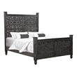 Pemberly Row Floral Carved Solid Wood Queen Panel Bed in Black