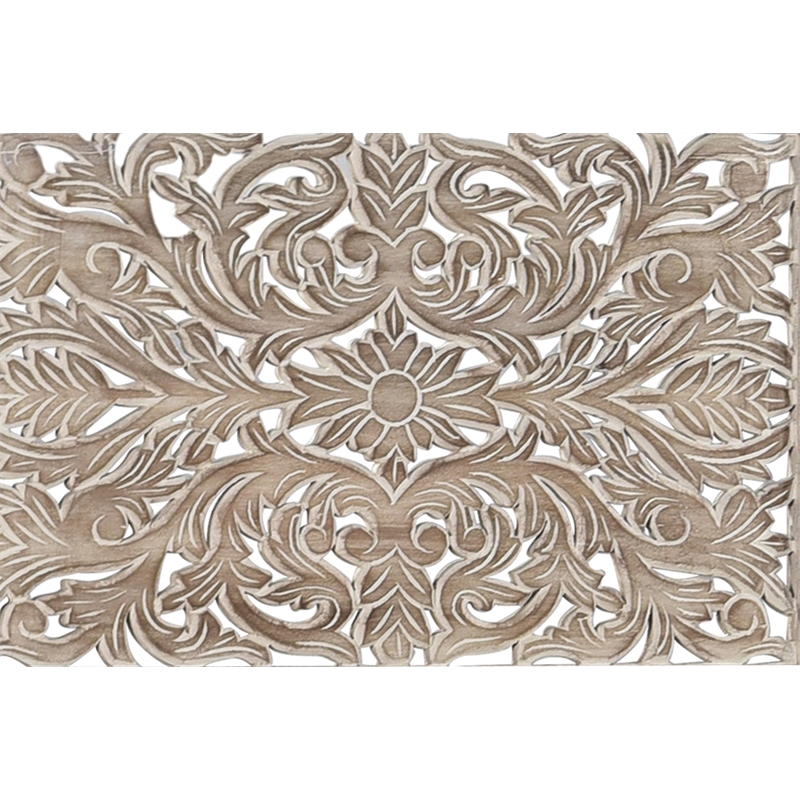 Pemberly Row Floral Carved Solid Wood Queen Panel Bed in Gray