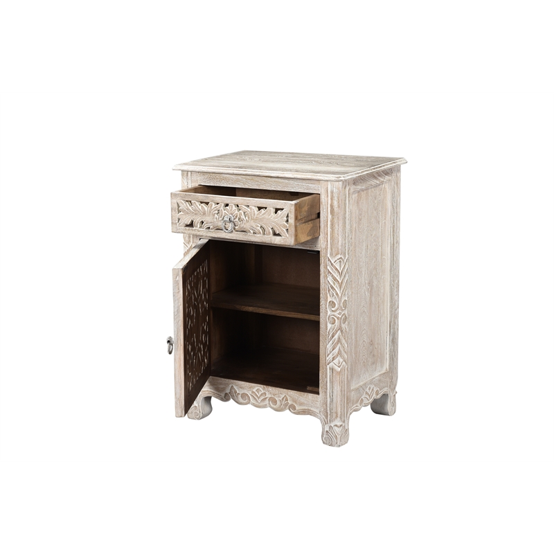Pemberly Row 1-drawer 1-Door Solid Wood Nightstand (Left) in White
