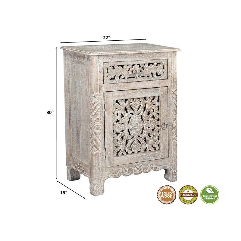Pemberly Row 1-drawer 1-Door Solid Wood Nightstand (Left) in White
