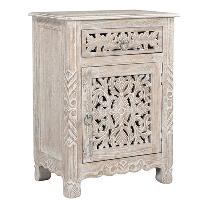 Pemberly Row 1-drawer 1-Door Solid Wood Nightstand (Right) in White