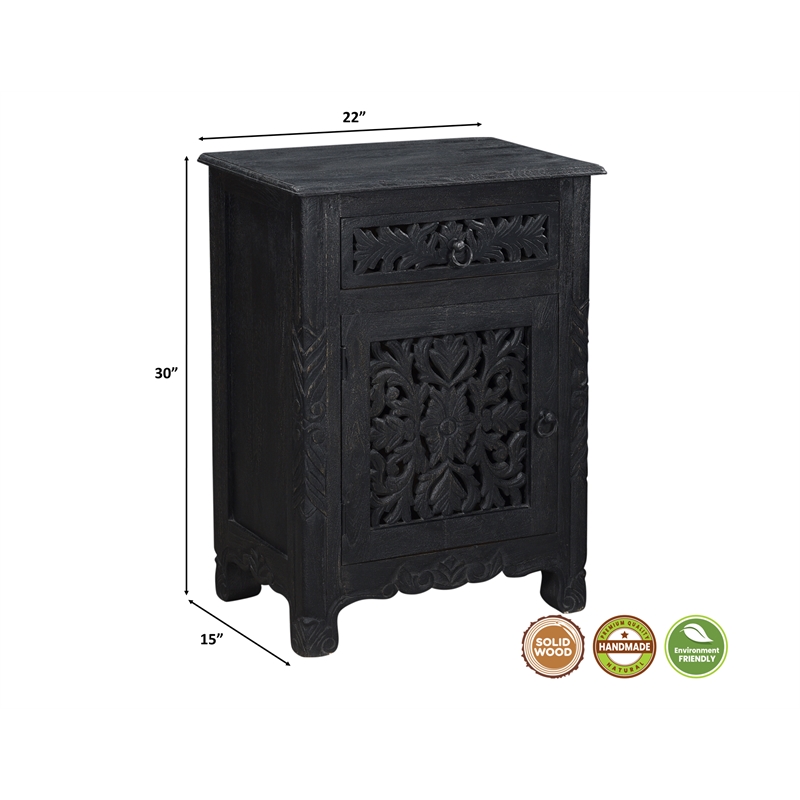 Pemberly Row 1-drawer 1-Door Solid Wood Nightstand (Left) in Black