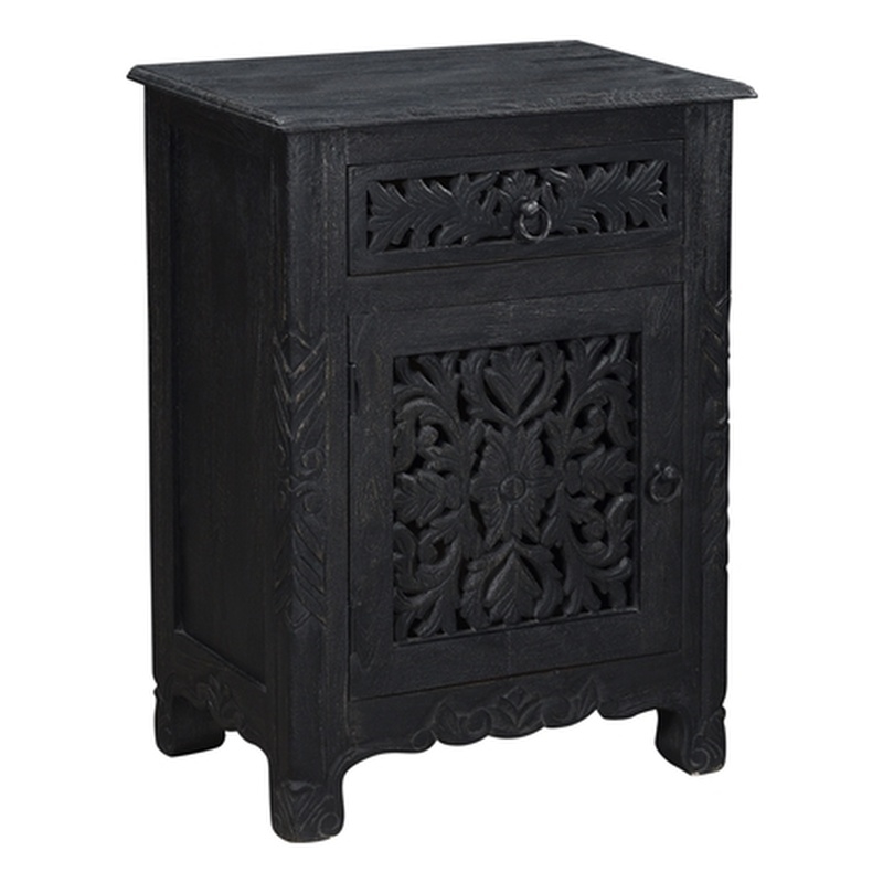 Pemberly Row 1-drawer 1-Door Solid Wood Nightstand (Left) in Black