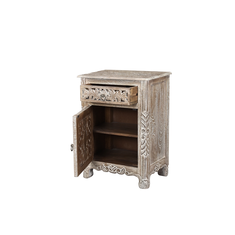 Pemberly Row 1-drawer 1-Door Solid Wood Nightstand (Left) in Gray