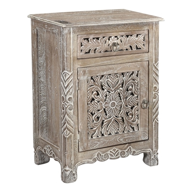 Pemberly Row 1-drawer 1-Door Solid Wood Nightstand (Left) in Gray