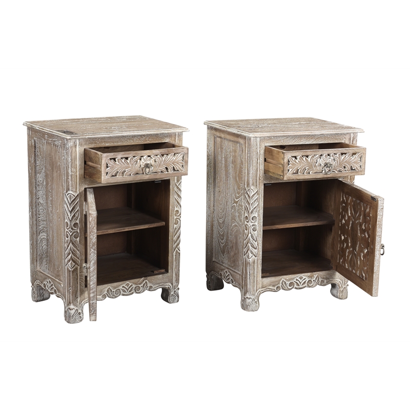 Pemberly Row 1-drawer 1-Door Solid Wood Nightstand (Right) in Gray