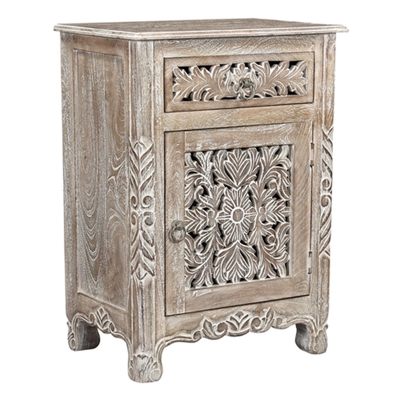 Pemberly Row 1-drawer 1-Door Solid Wood Nightstand (Right) in Gray