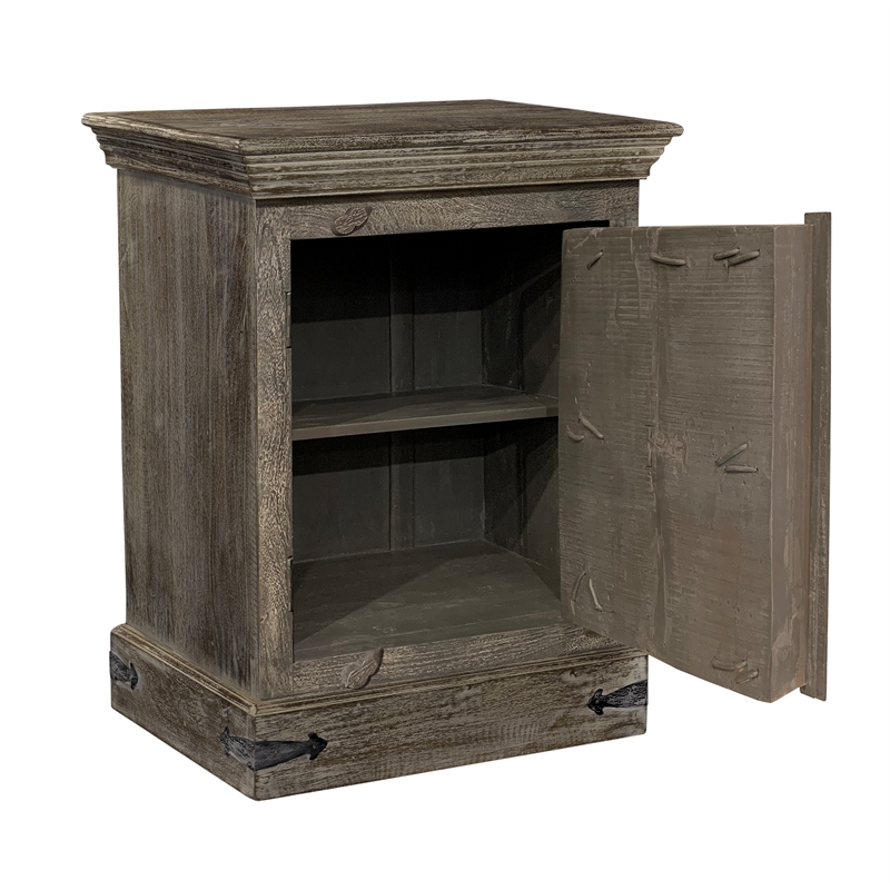 Pemberly Row 1-Door Solid Wood Nightstand (Right) in Dark Brown
