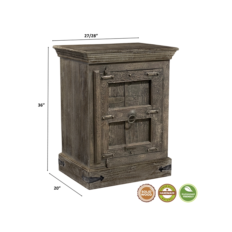 Pemberly Row 1-Door Solid Wood Nightstand (Right) in Dark Brown