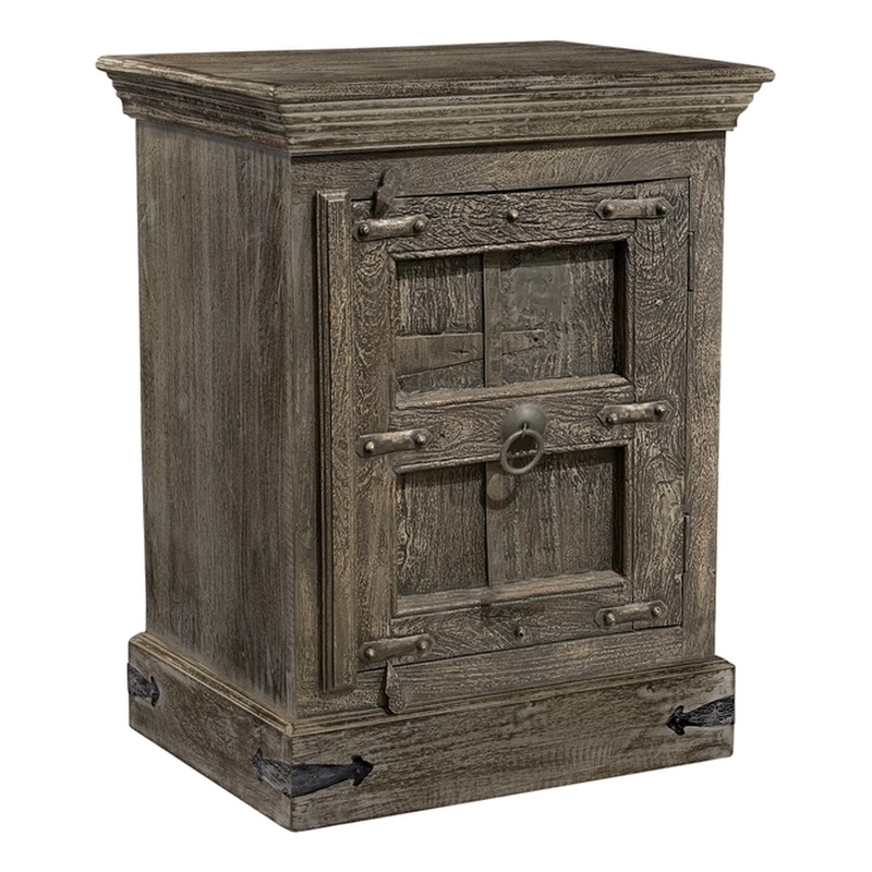 Pemberly Row 1-Door Solid Wood Nightstand (Right) in Dark Brown