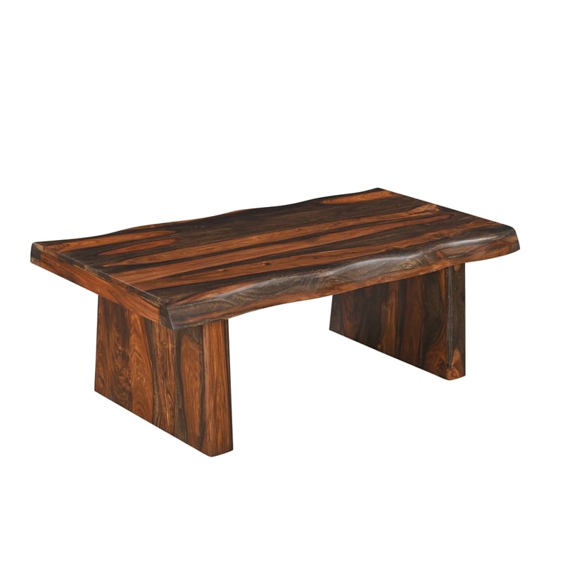 Pemberly Row Live Edge Solid Wood Coffee Table in Dark Brown