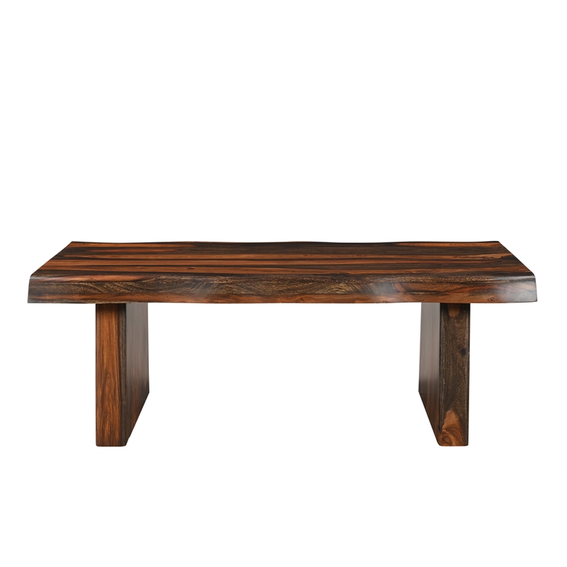 Pemberly Row Live Edge Solid Wood Coffee Table in Dark Brown