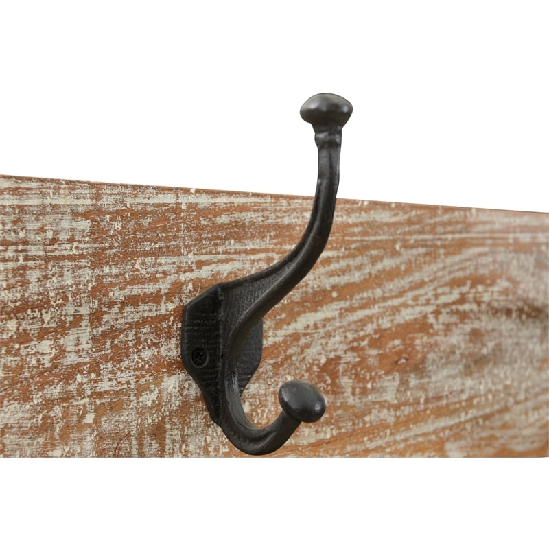 Pemberly Row Farmhouse Solid Wood Hall Tree Bench in Brown/Black