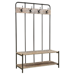 Pemberly Row Farmhouse Solid Wood Hall Tree Bench in Brown/Black