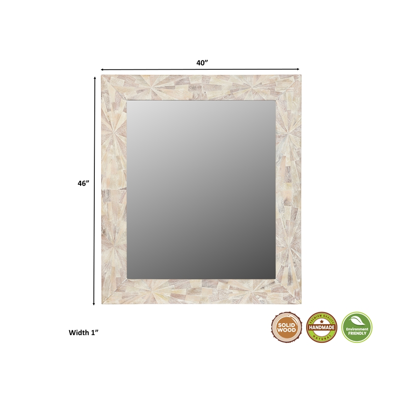 Pemberly Row Chevron Solid Wood Accent Mirror in White Multicolor