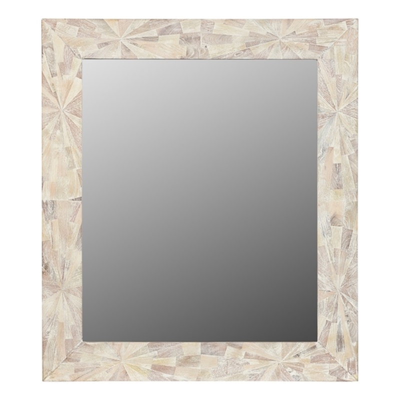 Pemberly Row Chevron Solid Wood Accent Mirror in White Multicolor