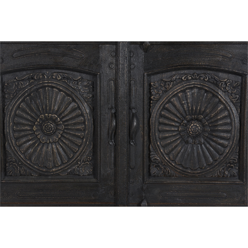Pemberly Row 4-drawer 4-Door Carved Solid Wood Sideboard in Black