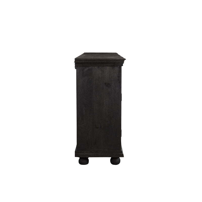 Pemberly Row 4-drawer 4-Door Carved Solid Wood Sideboard in Black