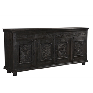 Pemberly Row 4-drawer 4-Door Carved Solid Wood Sideboard in Black