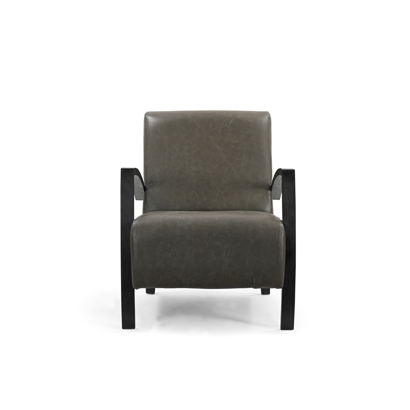 Pemberly Row Leather Upholstered Solid Wood Accent Chair in Green/Black