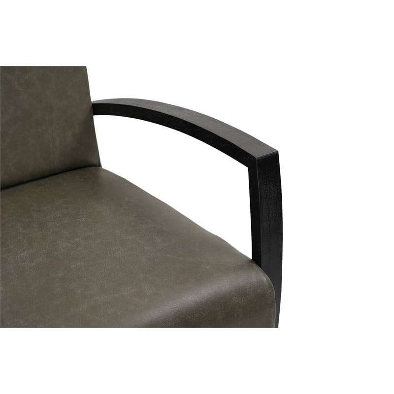 Pemberly Row Leather Upholstered Solid Wood Accent Chair in Green/Black