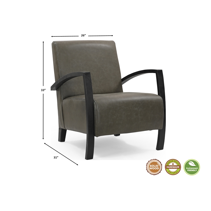 Pemberly Row Leather Upholstered Solid Wood Accent Chair in Green/Black