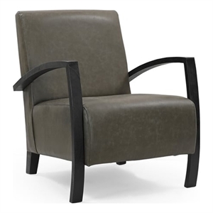 Pemberly Row Leather Upholstered Solid Wood Accent Chair in Green/Black