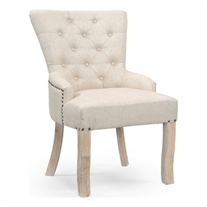 Pemberly Row Farmhouse Upholstered Solid Wood Armchair in Beige