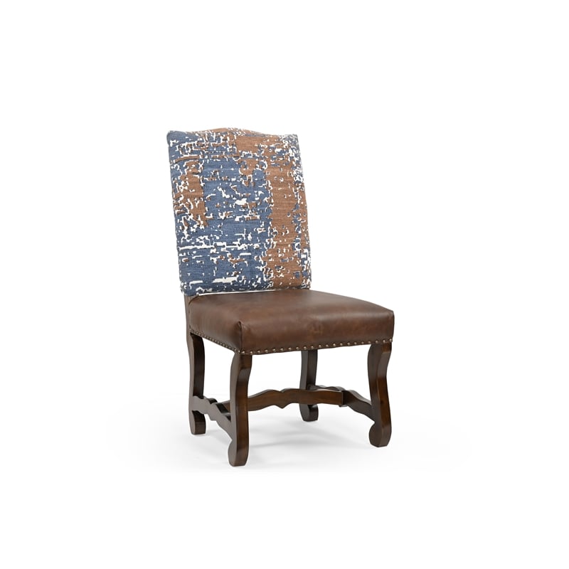 Pemberly Row Chenille/Leather Dining Chairs (Set of 2) in Blue/Brown