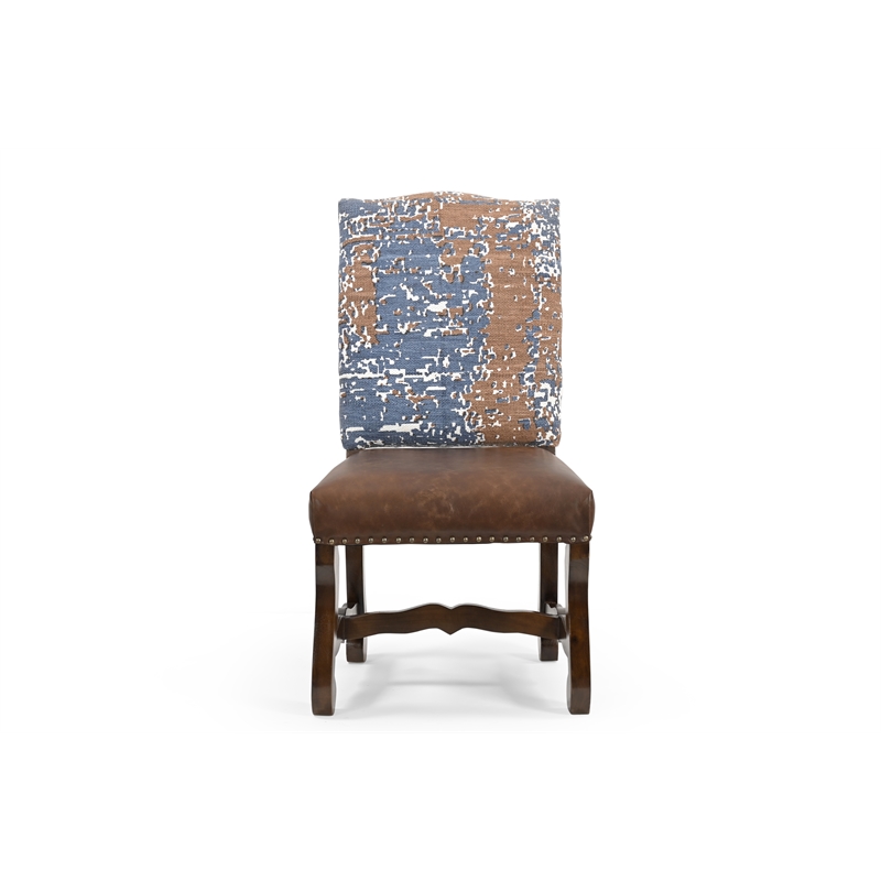 Pemberly Row Chenille/Leather Dining Chairs (Set of 2) in Blue/Brown