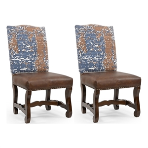 Pemberly Row Chenille/Leather Dining Chairs (Set of 2) in Blue/Brown