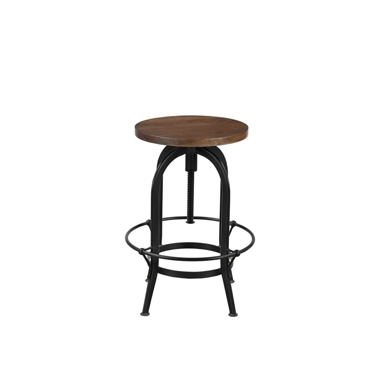 Pemberly Row Adjustable Height Solid Wood Stool in Brown/Black
