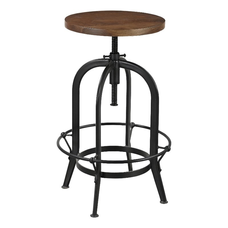 Pemberly Row Adjustable Height Solid Wood Stool in Brown/Black