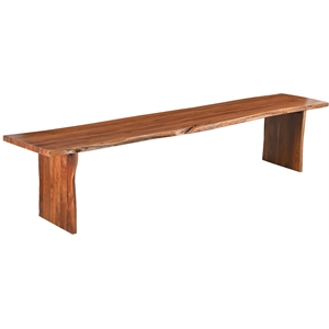 Pemberly Row Mid-Century 60&quot Live Edge Solid Wood Dining Bench in Brown